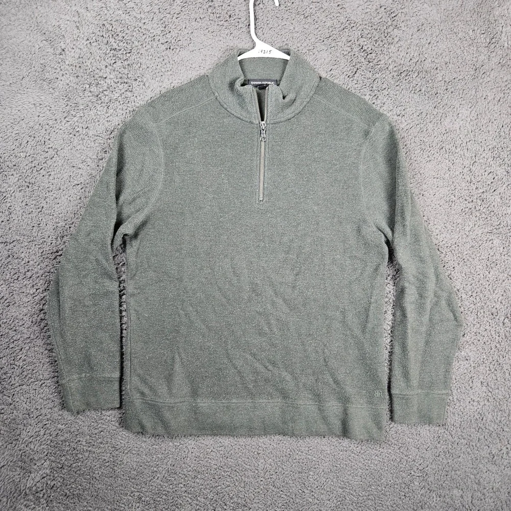Banana Republic Mens Quarter Zip Pullover Sweater Sweatshirt Size M Green Cotton